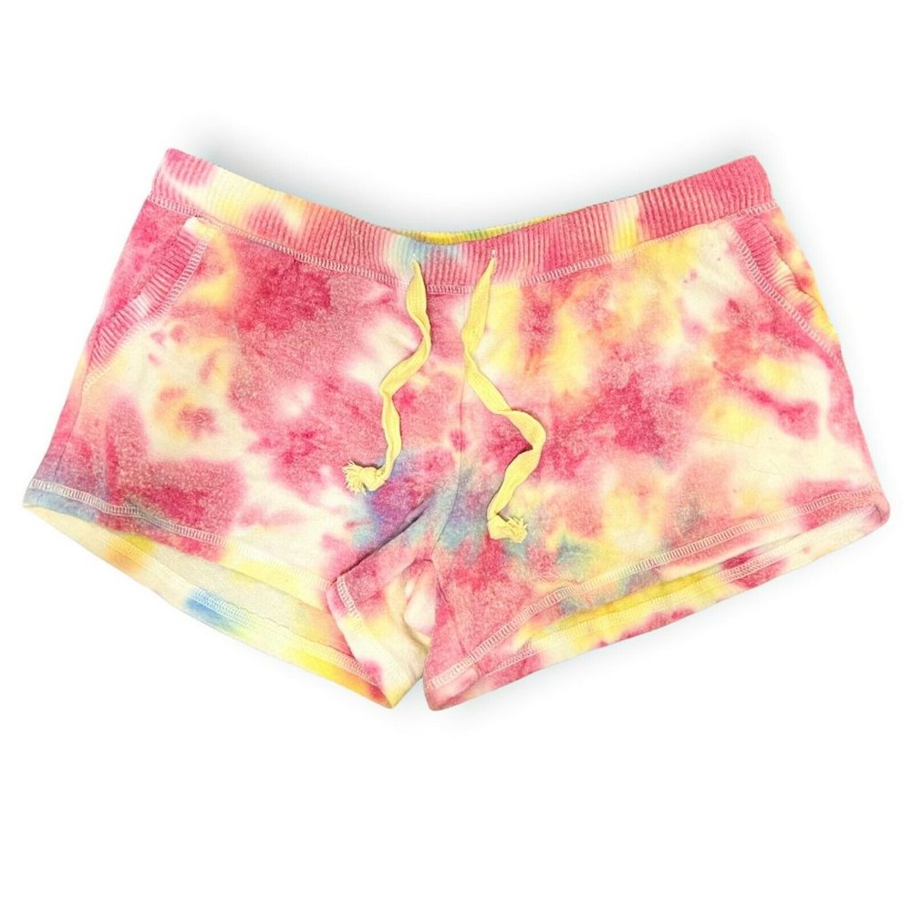 Theo & Spence Women's Size L Tie-Dye Drawstring Pockets Shorts Pink Yellow Blue